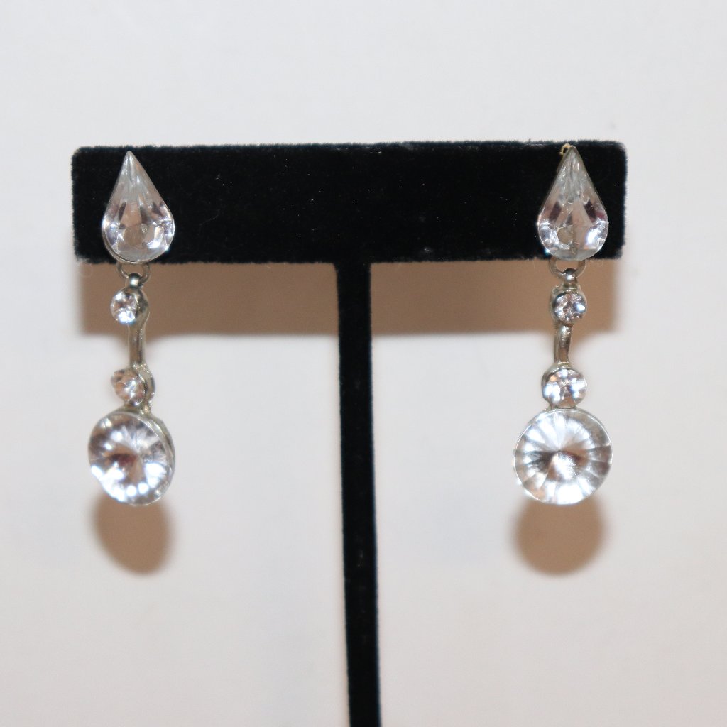 Pretty Silver And Rhinestone Dangle Post Earrings 1.75